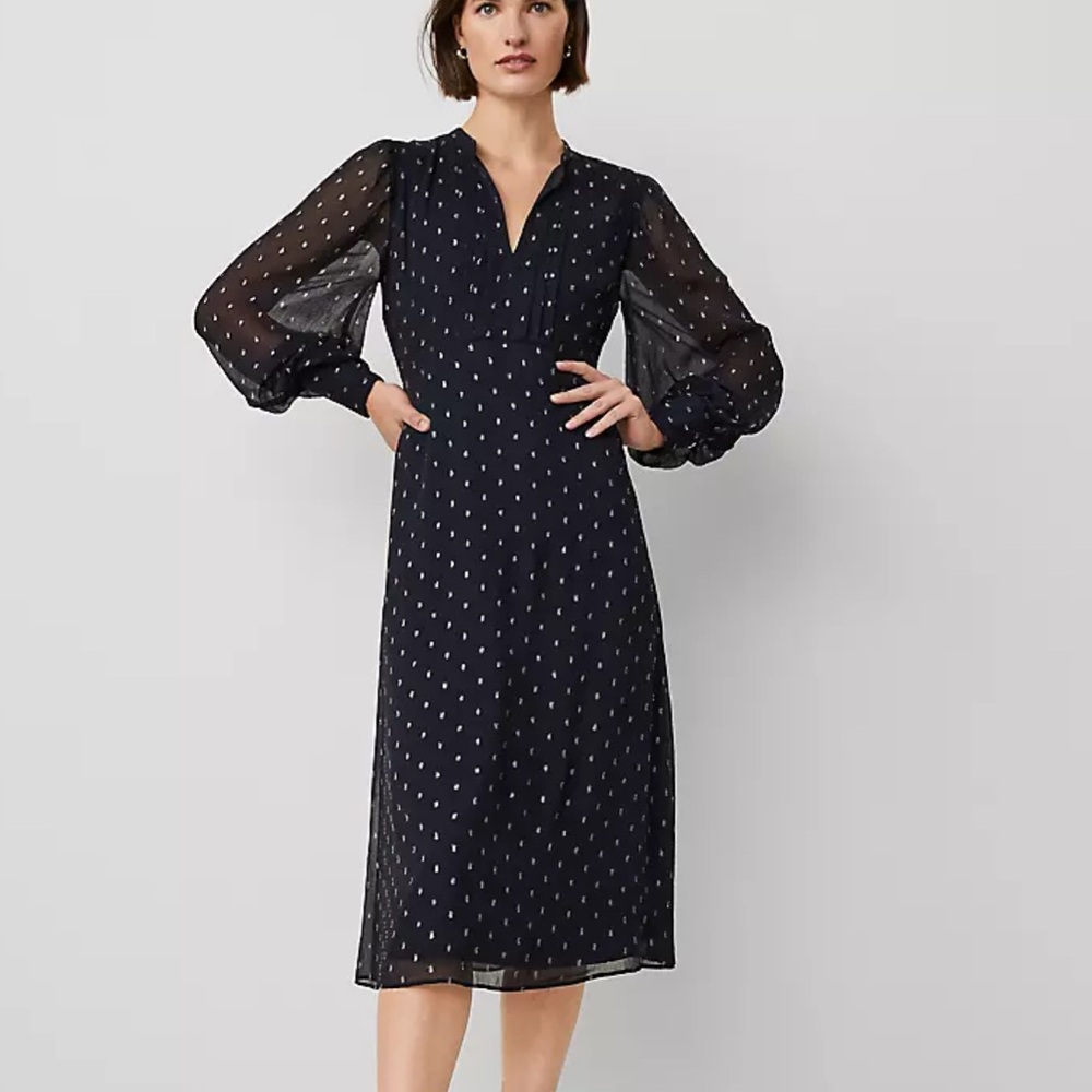 Ann Taylor Petite Lurex Clip Midi Dress